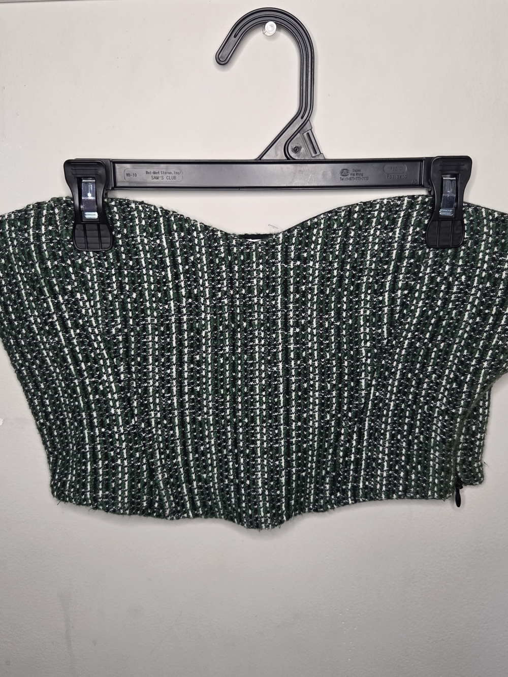 Zara Green and White Tweed Strapless Crop Top